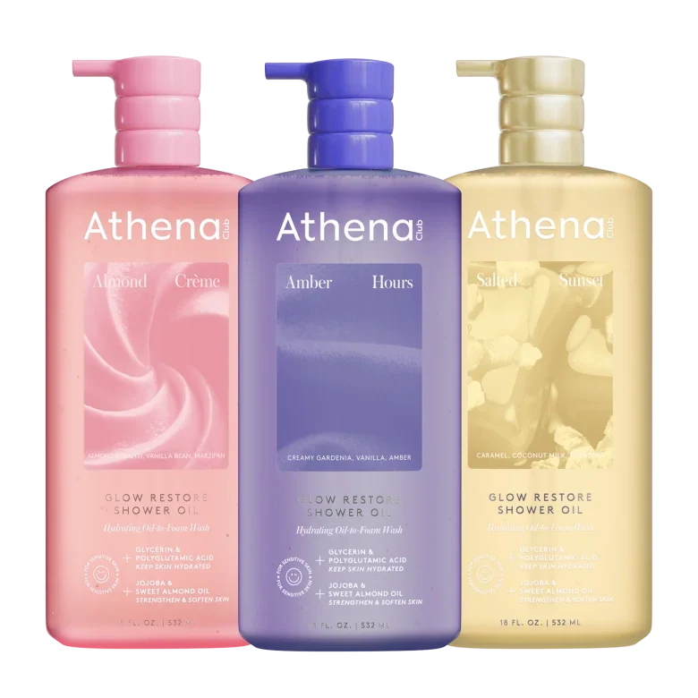 Glow Restore Shower Oil Trio J2 Almond Creme, Amber Hours, Salted Sunset